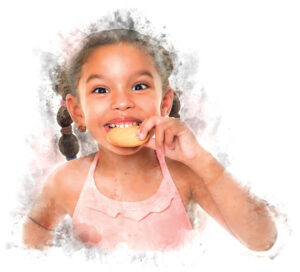young girl eating a cookie